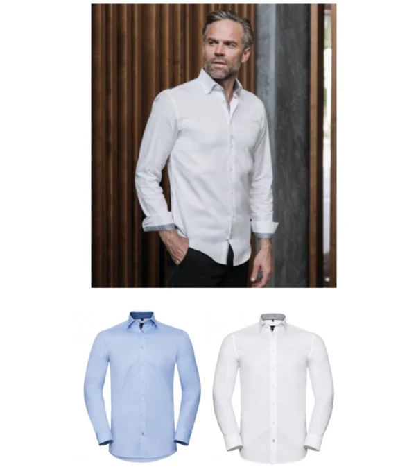 Russell 964M Long Sleeve Contrast Herringborne Shirt
